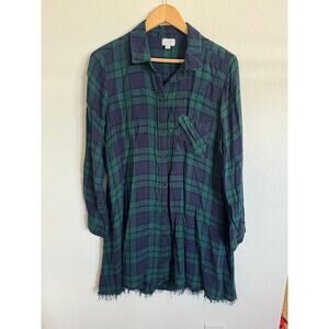 Mud Pie Womens Flannel Dress Blue Green Soft Western Size Medium